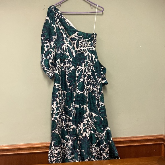 J Crew NWT Collection one-shoulder ruffle-hem dress in emerald floral BK996 - Picture 5 of 8